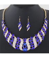 Flowers Inside Vines Design Rhinestone Fashion Necklace and Earrings Set - Blue