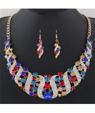 Flowers Inside Vines Design Rhinestone Fashion Necklace and Earrings Set - Multicolor