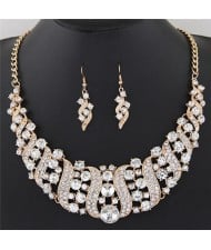 Flowers Inside Vines Design Rhinestone Fashion Necklace and Earrings Set - White