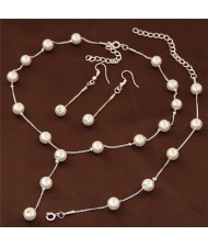 Graceful Pearl Fashion Slim Chain Fashion Necklace Bracelet and Earrings Combo Set - Silver