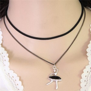 Ballet Dancer Pendant Dual Layers Fashion Necklace