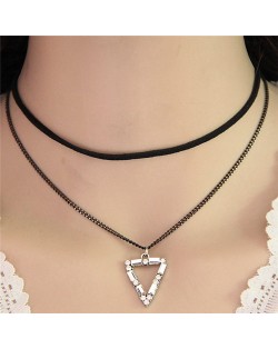Magic Cubic Zirconia Triangle Pendant Dual Layers Fashion Necklace