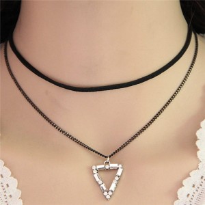Magic Cubic Zirconia Triangle Pendant Dual Layers Fashion Necklace