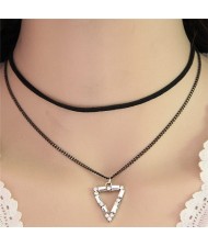 Magic Cubic Zirconia Triangle Pendant Dual Layers Fashion Necklace