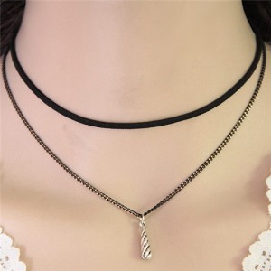 Alloy Waterdrop Pendant Dual-layer Statement Fashion Necklace