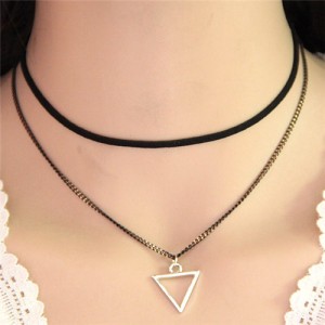 Plain Alloy Triangle Pendant Dual-layer Fashion Necklace