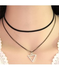 Plain Alloy Triangle Pendant Dual-layer Fashion Necklace