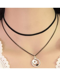 Artistic Hollow Design Round Pendant Dual Layers Fashion Necklace