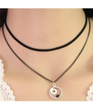 Artistic Hollow Design Round Pendant Dual Layers Fashion Necklace