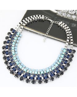 Multi-layer Gradiant Colors Rope and Alloy Weaving Pattern Fashion Necklace
