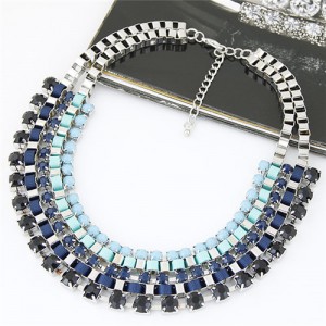 Multi-layer Gradiant Colors Rope and Alloy Weaving Pattern Fashion Necklace