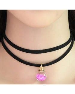 Wish Crystal Beads Inside Glass Ball Pendant Two Layers Costume Fashion Necklace - Violet