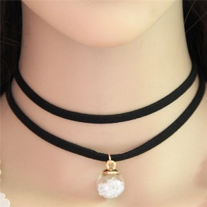 Wish Crystal Beads Inside Glass Ball Pendant Two Layers Costume Fashion Necklace - White
