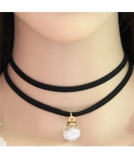 Wish Crystal Beads Inside Glass Ball Pendant Two Layers Costume Fashion Necklace - White
