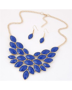 Golden Rim Resin Leaves Design Fashion Necklace and Earrings Set - Blue
