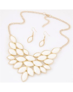 Golden Rim Resin Leaves Design Fashion Necklace and Earrings Set - White