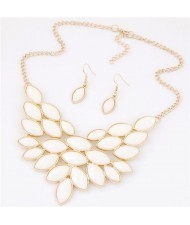 Golden Rim Resin Leaves Design Fashion Necklace and Earrings Set - White
