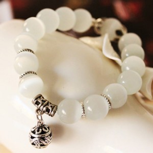 Delicate Folk Style Silver Alloy Ball Pendant Opal Beads Bracelet