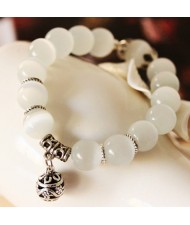 Delicate Folk Style Silver Alloy Ball Pendant Opal Beads Bracelet