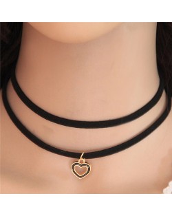 Dual Layers Rope with Heart Pendant Design Fashion Necklace