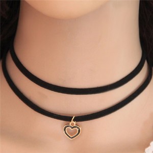 Dual Layers Rope with Heart Pendant Design Fashion Necklace