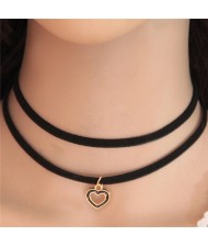 Dual Layers Rope with Heart Pendant Design Fashion Necklace
