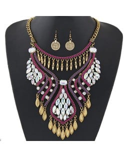 Elegant Waterdrops Design Hollow Fashion Necklace and Coin Earrings Set - Copper and Rose