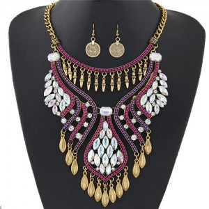 Elegant Waterdrops Design Hollow Fashion Necklace and Coin Earrings Set - Copper and Rose