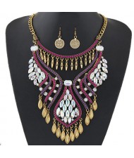 Elegant Waterdrops Design Hollow Fashion Necklace and Coin Earrings Set - Copper and Rose