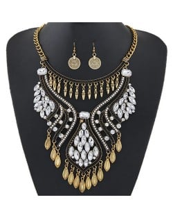 Elegant Waterdrops Design Hollow Fashion Necklace and Coin Earrings Set - Copper and White