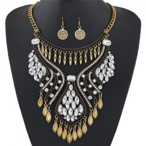 Elegant Waterdrops Design Hollow Fashion Necklace and Coin Earrings Set - Copper and White