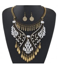 Elegant Waterdrops Design Hollow Fashion Necklace and Coin Earrings Set - Copper and White