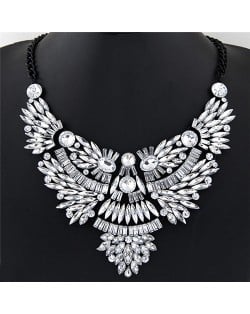 Splendid Acrylic Gems Combined Angel Wings Design Statement Fashion Necklace - White