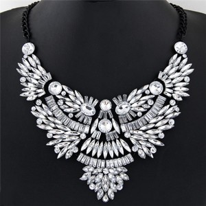 Splendid Acrylic Gems Combined Angel Wings Design Statement Fashion Necklace - White