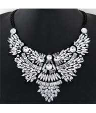 Splendid Acrylic Gems Combined Angel Wings Design Statement Fashion Necklace - White