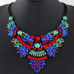 Splendid Acrylic Gems Combined Angel Wings Design Statement Fashion Necklace - Multicolor