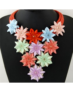 Vivid Acrylic Flowers Cluster Design Multi-layer Rope Fashion Necklace