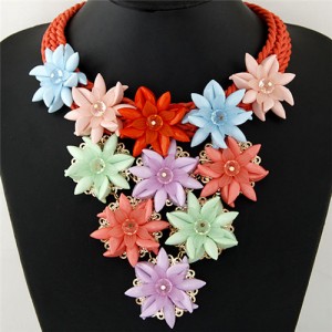 Vivid Acrylic Flowers Cluster Design Multi-layer Rope Fashion Necklace