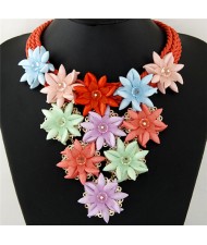 Vivid Acrylic Flowers Cluster Design Multi-layer Rope Fashion Necklace