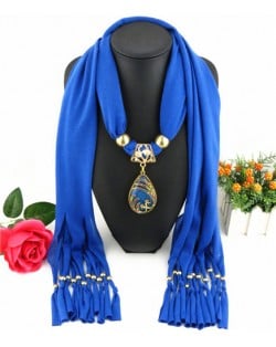 Hollow Phoenix Gem Pendant with Tassel Design Fashion Scarf Necklace - Blue