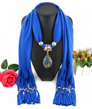 Hollow Phoenix Gem Pendant with Tassel Design Fashion Scarf Necklace - Blue