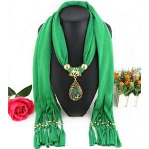 Hollow Phoenix Gem Pendant with Tassel Design Fashion Scarf Necklace - Green