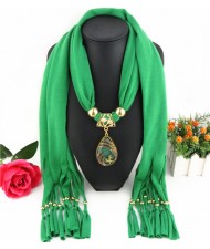 Hollow Phoenix Gem Pendant with Tassel Design Fashion Scarf Necklace - Green
