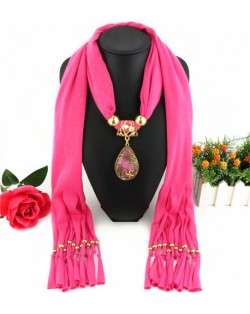 Hollow Phoenix Gem Pendant with Tassel Design Fashion Scarf Necklace - Rose