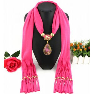 Hollow Phoenix Gem Pendant with Tassel Design Fashion Scarf Necklace - Rose