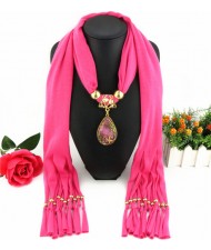 Hollow Phoenix Gem Pendant with Tassel Design Fashion Scarf Necklace - Rose