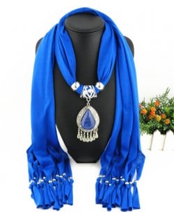 Ethnic Style Waterdrop Pendant Tassel Fashion Scarf Necklace - Royal Blue