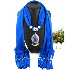 Ethnic Style Waterdrop Pendant Tassel Fashion Scarf Necklace - Royal Blue