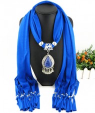 Ethnic Style Waterdrop Pendant Tassel Fashion Scarf Necklace - Royal Blue