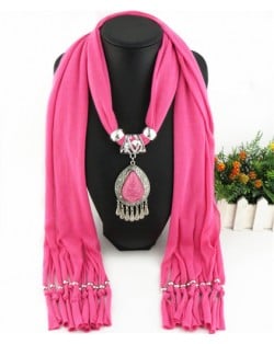 Ethnic Style Waterdrop Pendant Tassel Fashion Scarf Necklace - Pink